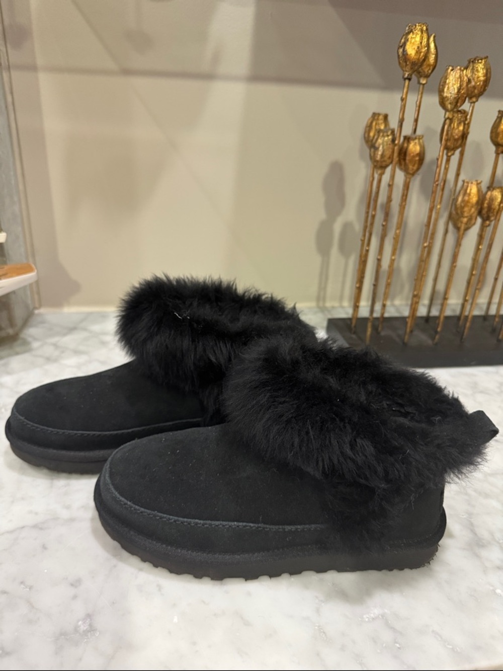 UGG Black Faux Fur Cuff Slip-On boots